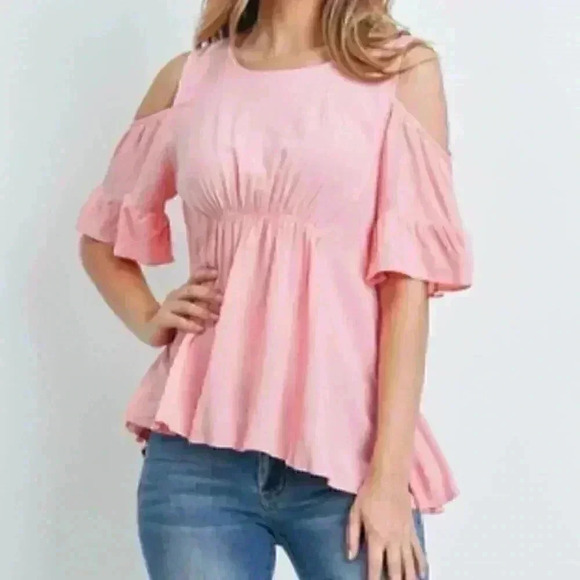 Pink Top Tunic Cold Shoulder - Picture 3 of 6